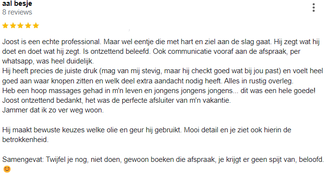 5 sterren review Massage praktijk Flowing
